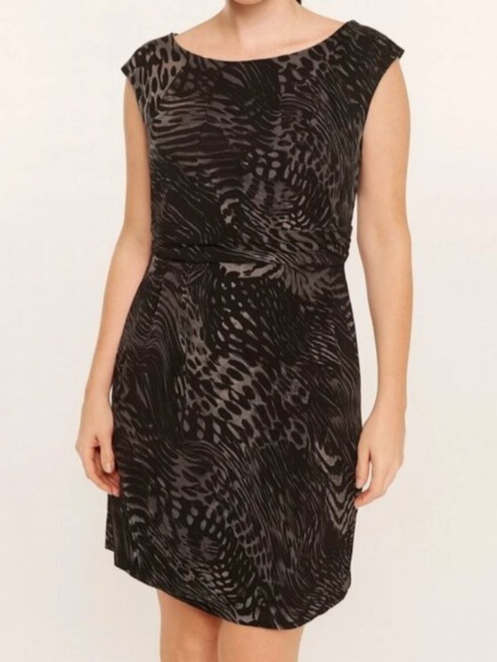 AB Studio Black and Gray Animal Print Pullover Dress Women's Sz S